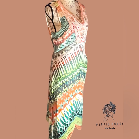 Nuture by Westbound Bohemian Striped w Embroidery Sleeveless Dress Size L - Picture 3 of 9